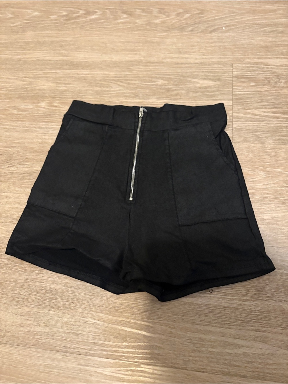 Windsor Black High-Waist Front-Zip Shorts